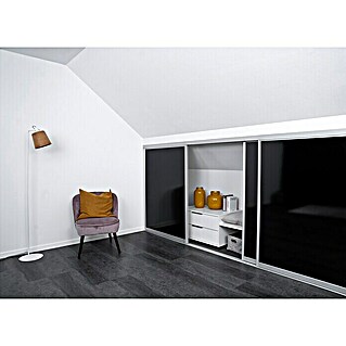 Room Plaza Easy Doing Schiebetür-Bau-Set Kniestock (Hochglanz Schwarz/Hochglanz Weiß, Profilfarbe: Silber)
