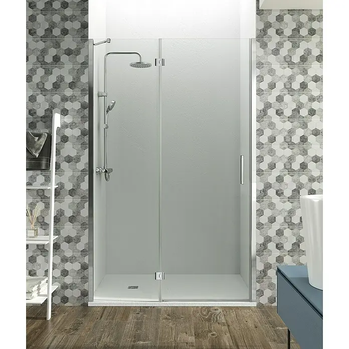 GME Mampara de ducha frontal Glass Combi D - 130 x 195 cm, Espesor de vidrio: 6 mm, Plata brillo, An x Al: 130 (60/70) x 195 cm - Cabina de ducha con puertas de vidrio transparente y accesorios cromados, que realza un diseño de baño moderno. Perfecto para baños elegantes y funcionales.