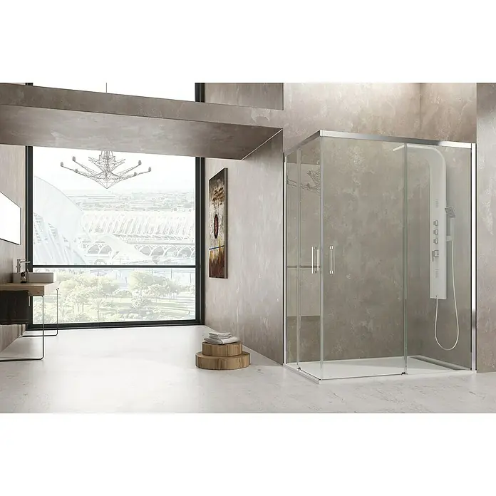 GME Mampara de ducha esquinera Aktual Angular - L x An x Al: 70 x 130 x 195 cm, Plata brillo, Vidrio transparente - Diseño de baño moderno con una elegante cabina de ducha con paneles de vidrio transparente y detalles cromados que proporcionan una sensación luminosa.