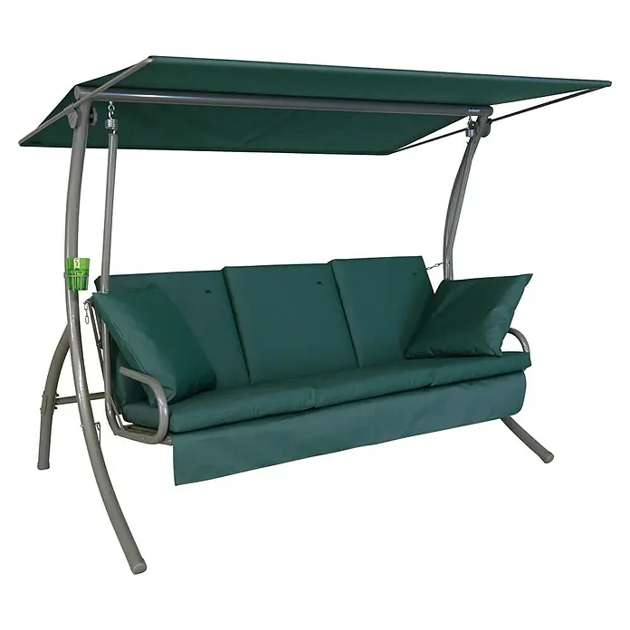 Hollywoodschaukel Loft Sun - B x T x H: 210 x 145 x 160 cm, Grün, Liegefunktion - Eine grüne Hollywoodschaukel mit Kissen und Sonnenschutzdach, perfekt für den Garten oder die Terrasse zum Entspannen.