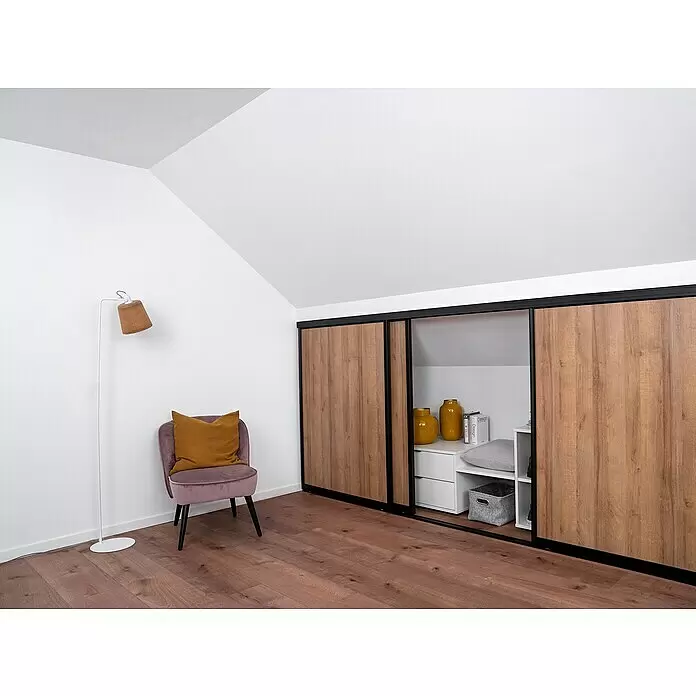 Room Plaza Easy Doing Schiebetür-Bau-Set Kniestock - Eiche Country, Farbe Beschlag: Schwarz - Stimmungsaufnahme