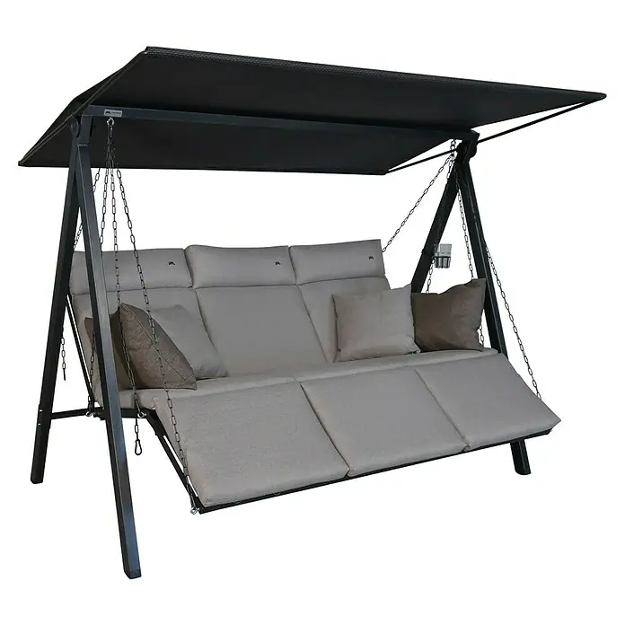 Hollywoodschaukel Lounge Smart - B x T x H: 210 x 145 x 160 cm, Sand, Liegefunktion - Elegante Hollywoodschaukel mit grauem Bezug und Sonnendach. Perfekt für entspannte Stunden im Garten oder auf der Terrasse.