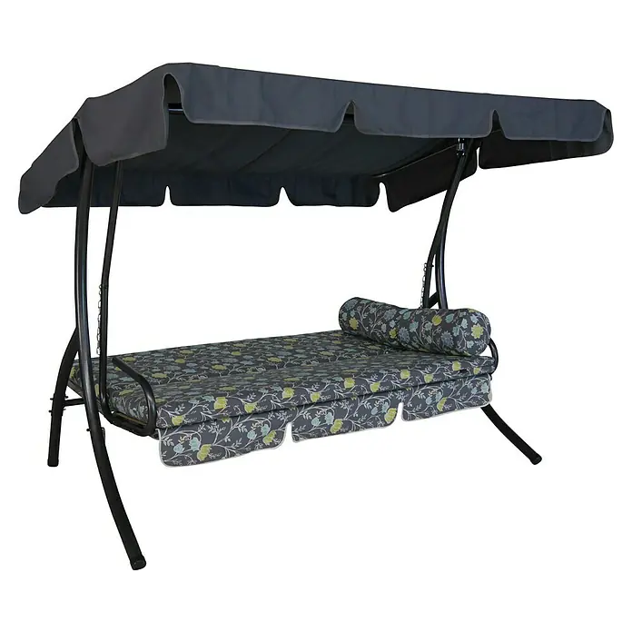 Hollywoodschaukel Trend - B x T x H: 210 x 145 x 160 cm, Riva, Liegefunktion - Elegante graue Schaukelbank mit floralem Muster. Die perfekte Gartenliege zum Entspannen und Genießen der warmen Jahreszeit.