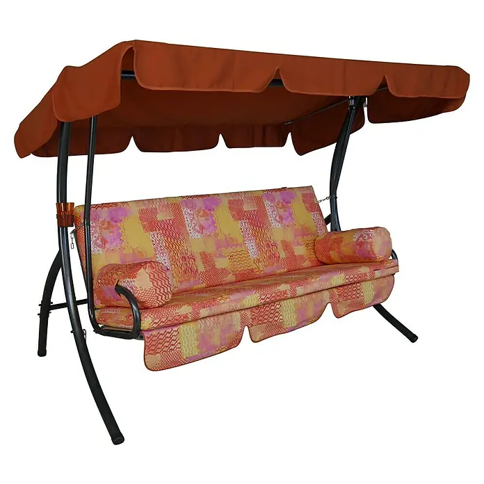 Hollywoodschaukel Trend - B x T x H: 210 x 145 x 160 cm, California, Liegefunktion - Attraktive Hollywoodschaukel mit orangefarbenem Bezug und Sonnendach. Ideal für entspannte Stunden im Garten oder auf der Terrasse.
