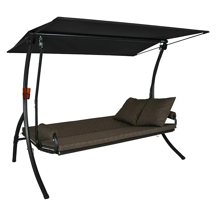 Hollywoodschaukel Elegance Joy - B x T x H: 210 x 145 x 160 cm, Taupe, Liegefunktion - Gartenschaukel mit schwarzem Rahmen und braunen Polstern, ideal zum Entspannen im Freien. Die Überdachung schützt vor Sonne.