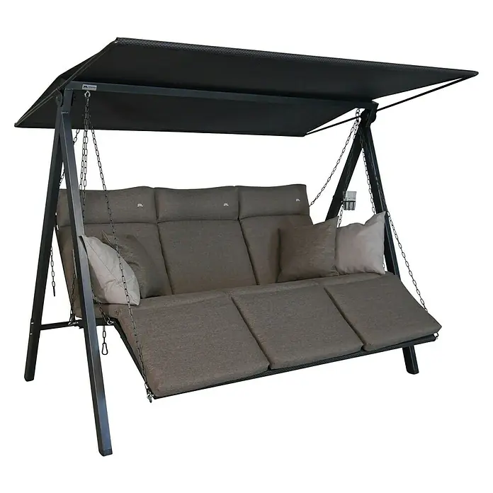 Hollywoodschaukel Lounge Smart - B x T x H: 210 x 145 x 160 cm, Olive, Liegefunktion - Elegante, graue Hollywoodschaukel mit gepolsterten Kissen und einem schattenspendenden Dach. Perfekt für entspannte Stunden im Garten.