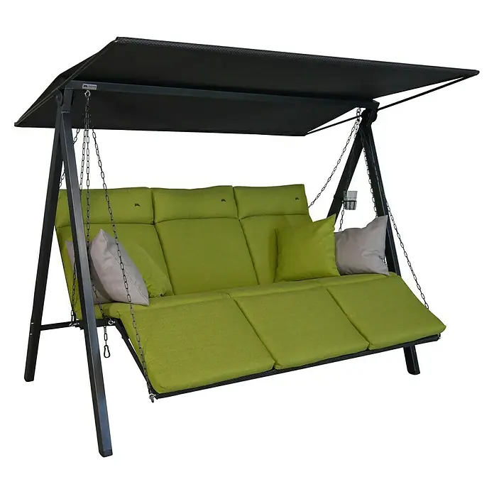Hollywoodschaukel Lounge Smart - B x T x H: 210 x 145 x 160 cm, Lime, Liegefunktion - Schicke Hollywoodschaukel mit grünen Polstern und grauem Rahmen. Perfekt für entspannte Stunden im Garten oder auf der Terrasse.