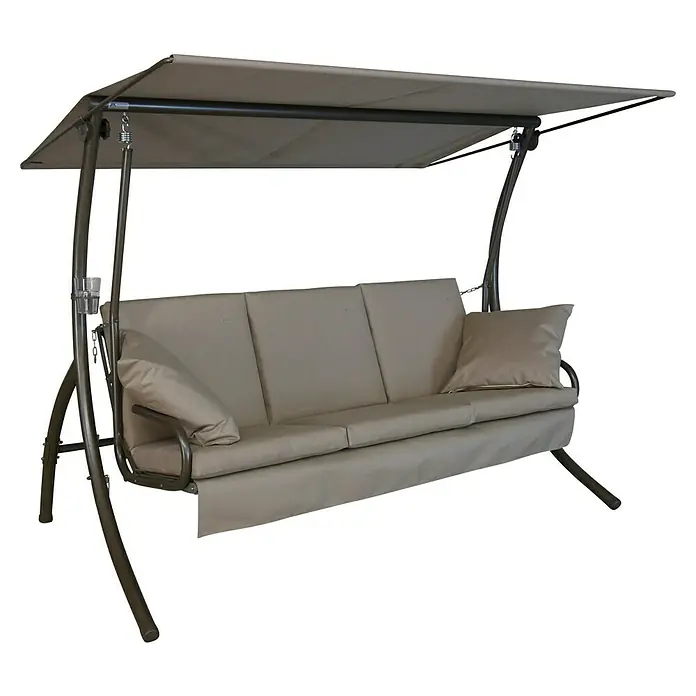 Hollywoodschaukel Loft Sun - B x T x H: 210 x 145 x 160 cm, Taupe, Liegefunktion - Gartenschaukel mit bequemen Polstern und einem schützenden Dach, ideal für entspannte Stunden im Freien.