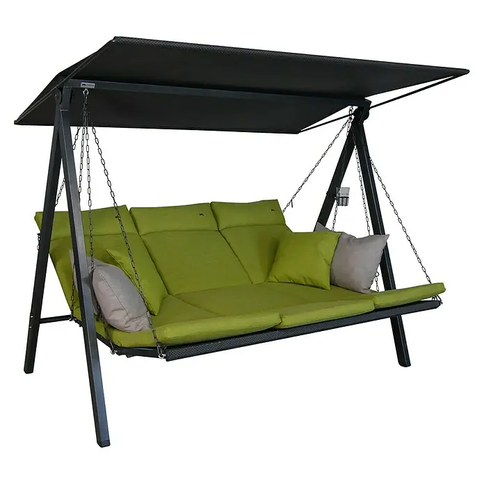 Hollywoodschaukel Lounge Smart - B x T x H: 210 x 145 x 160 cm, Lime, Liegefunktion - Elegante Gartenschaukel mit Sonnendach und grünen Polstern. Ideal zum Entspannen im Freien.