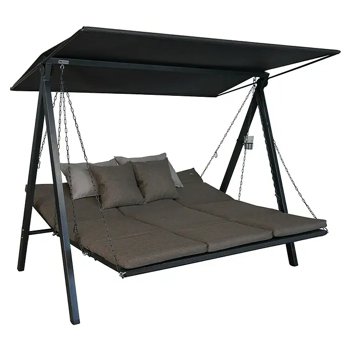 Hollywoodschaukel Lounge Smart - B x T x H: 210 x 145 x 160 cm, Olive, Liegefunktion - Elegante Hollywoodschaukel mit großzügiger Liegefläche und Sonnendach. Die perfekte Entspannungsoase für Garten oder Terrasse.