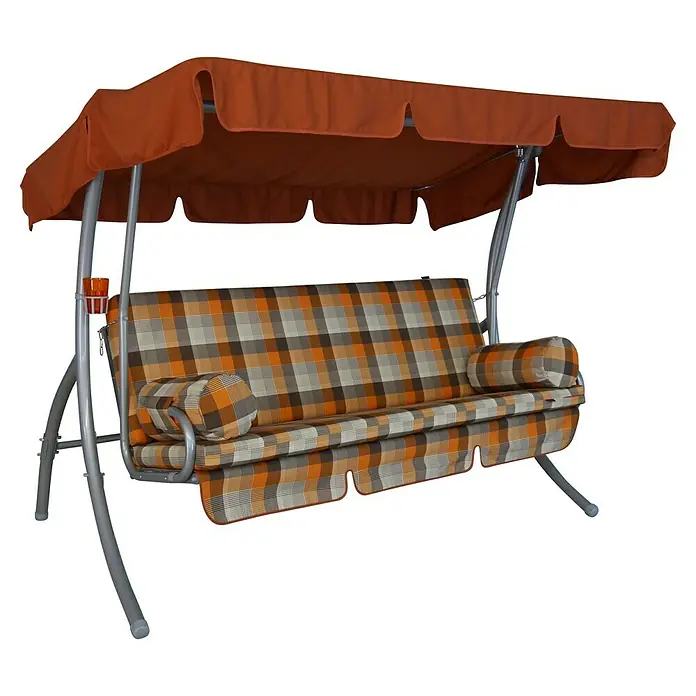 Hollywoodschaukel Trend - B x T x H: 210 x 145 x 160 cm, Glasgow Terra, Liegefunktion - Garten-Hollywoodschaukel mit kariertem Muster. Die Schaukel hat ein schützendes Dach und bequeme Kissen für entspannte Stunden im Freien.
