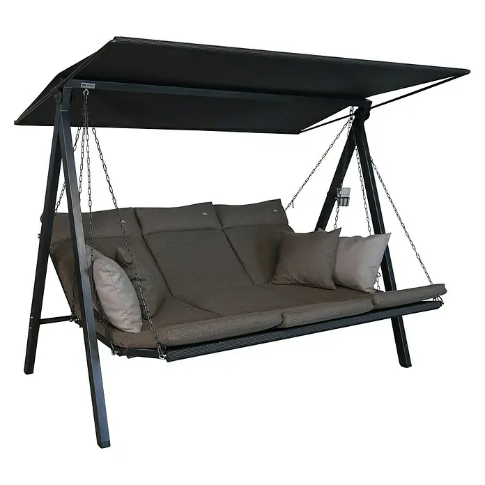 Hollywoodschaukel Lounge Smart - B x T x H: 210 x 145 x 160 cm, Olive, Liegefunktion - Diese elegante Hollywoodschaukel mit komfortabler Polsterung und Sonnendach lädt zum Entspannen im Freien ein.