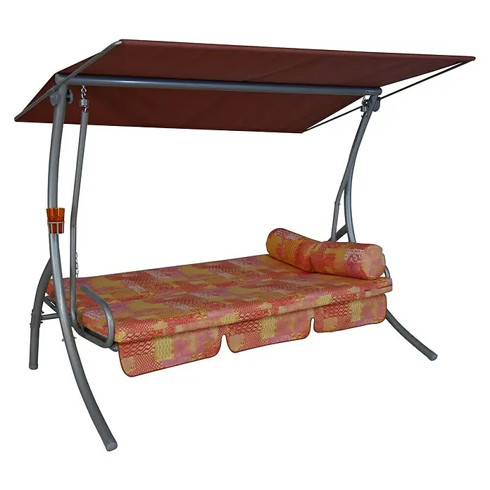 Hollywoodschaukel DreamB x T x H: 210 x 145 x 160 cm, California, Liegefunktion - Einladende Hollywoodschaukel mit farbenfrohem Bezug und Sonnendach für entspannte Stunden im Freien.