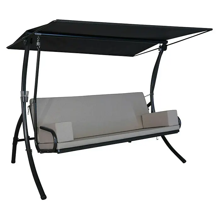 Angerer Hollywoodschaukel Elegance Tolar - B x T x H: 210 x 145 x 160 cm, Beige, Liegefunktion - Eine komfortable Gartenschaukel mit einem Sonnendach, ideal zum Entspannen im Freien. Das Gestell ist aus robustem Metall gefertigt.