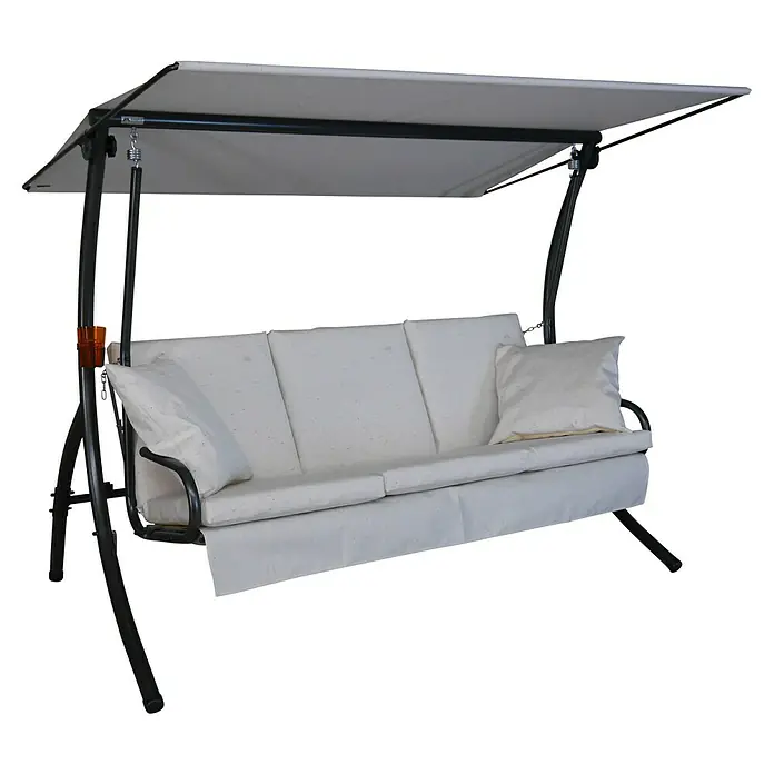 Hollywoodschaukel Loft Sun - B x T x H: 210 x 145 x 160 cm, Beige, Liegefunktion - Die Hollywoodschaukel mit grauem Baldachin und weißen Kissen lädt zum Entspannen ein. Genießen Sie Komfort im Garten mit diesem Möbelstück.