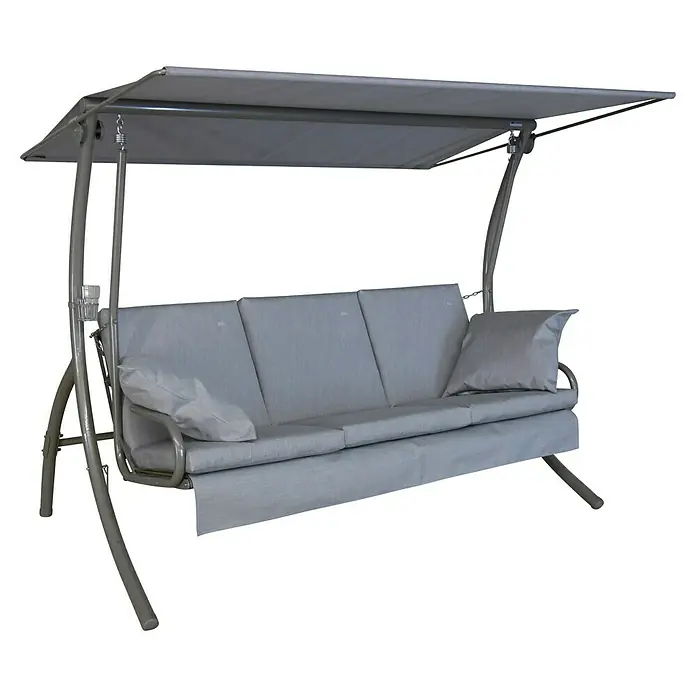 Hollywoodschaukel Loft Sun - B x T x H: 210 x 145 x 160 cm, Granit, Liegefunktion - Graue Hollywoodschaukel mit Überdachung und bequemen Kissen für entspannte Stunden im Freien. Die perfekte Gartenergänzung.