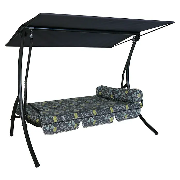 Hollywoodschaukel Dream - B x T x H: 210 x 145 x 160 cm, Riva, Liegefunktion - Gartenhängeliege mit blumengemusterten Polstern und Sonnendach. Ideal zum Entspannen im Freien.