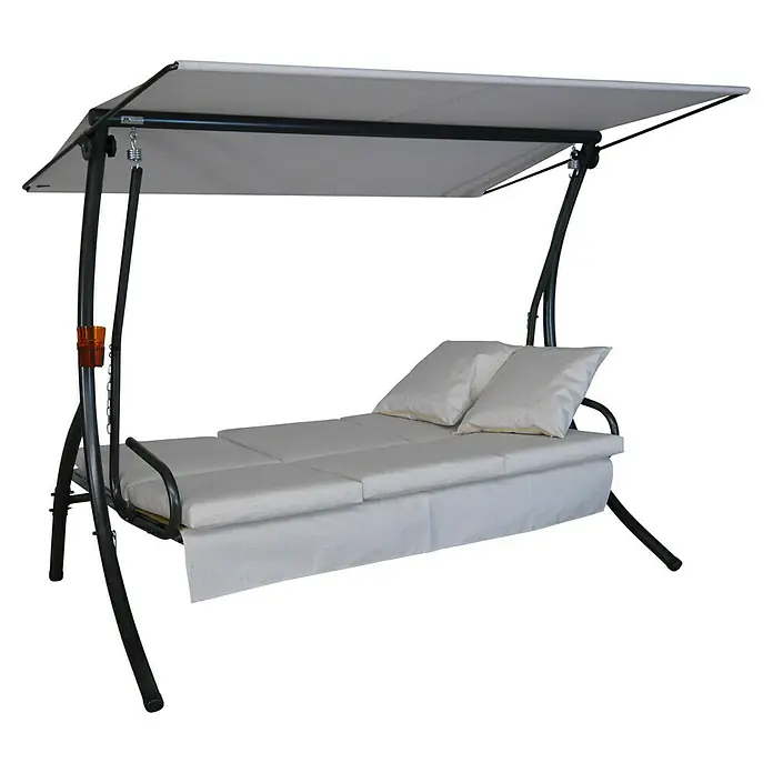 Hollywoodschaukel Loft Sun - B x T x H: 210 x 145 x 160 cm, Beige, Liegefunktion - Gemütliche Hängeliege mit Sonnendach und Kissen für entspannte Stunden im Freien. Ideal zum Relaxen und Genießen des Sommers.