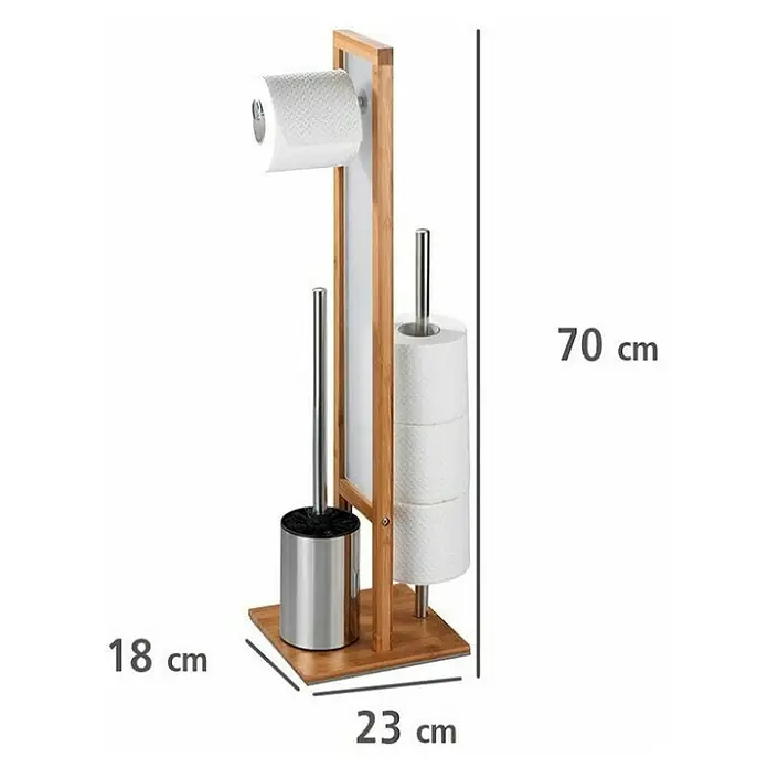 Wenko WC-Bürstengarnitur - 23 x 18 x 70 cm, Glas, Natur - WC-Garnitur mit Toilettenpapierhalter, Bürste und Papierrollenhalter in Holzoptik mit Maßangaben: 70 cm Höhe, 18 cm Breite, 23 cm Tiefe.