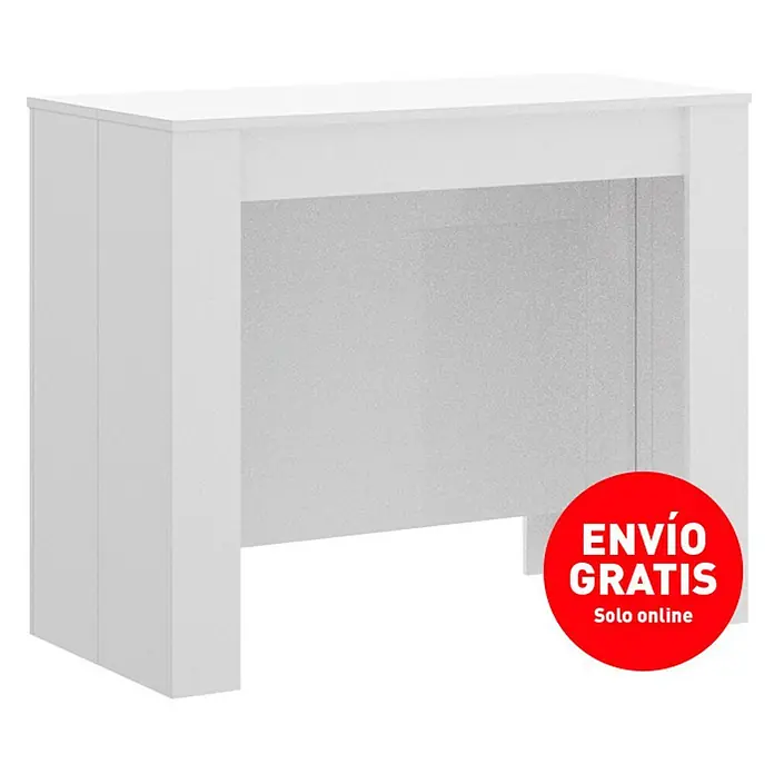 Dekit Mesa de comedor Kiona - L x An x Al: 90 x 239 x 77 cm, Blanco, Extensible - En la imagen se muestra una consola blanca, ideal para un vestíbulo o como estante elegante en la sala de estar. El mueble destaca por su diseño sencillo.