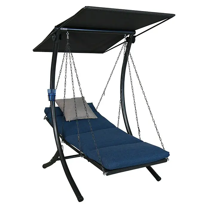 Hollywoodschaukel Swing Smart - B x T x H: 100 x 145 x 160 cm, Denim, Liegefunktion - Eine stilvolle, hängende Sonnenliege mit Sonnendach. Die Liege bietet Komfort und Schutz vor der Sonne im Garten oder auf der Terrasse.