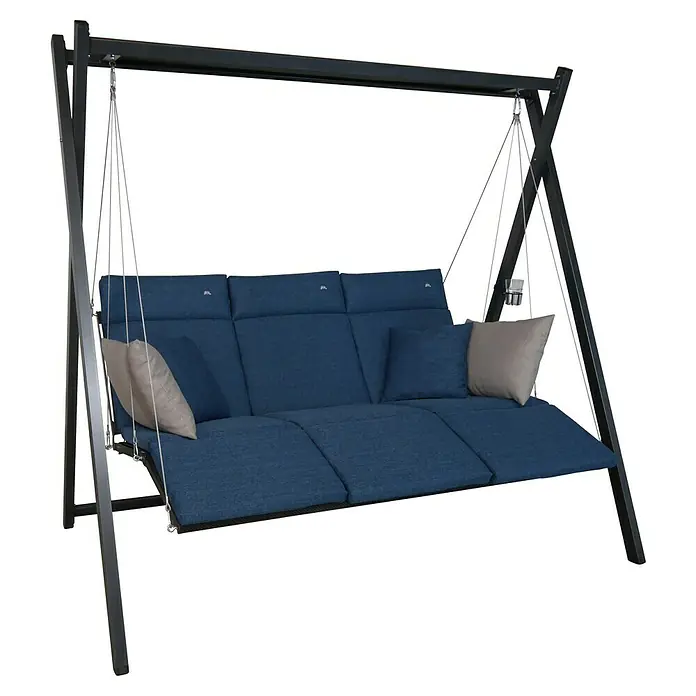 Hollywoodschaukel Relax Smart - B x T x H: 220 x 150 x 210 cm, Denim, Liegefunktion - Elegante Hollywoodschaukel mit dunkelblauem Bezug und bequemen Kissen. Perfekt für entspannte Stunden im Garten oder auf der Terrasse.