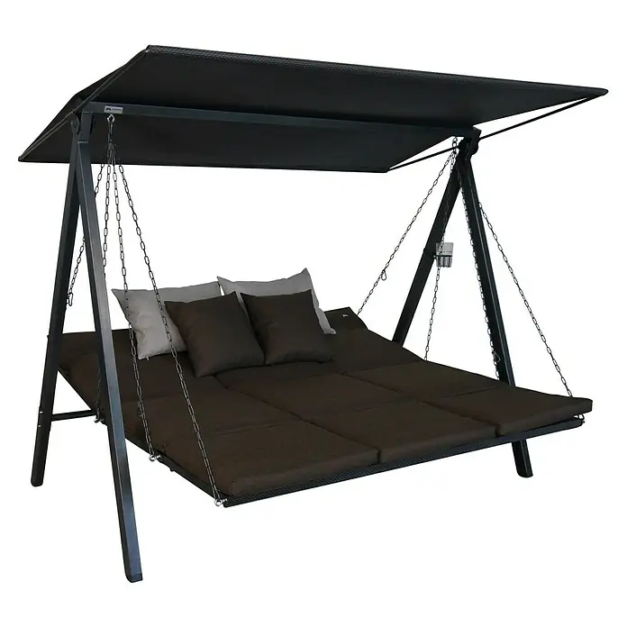 Hollywoodschaukel Lounge Smart - B x T x H: 210 x 145 x 160 cm, Coffee, Liegefunktion - Elegante Hängeliege mit Sonnendach und bequemen Kissen für entspannte Stunden im Freien. Der perfekte Rückzugsort im Garten oder auf der Terrasse.