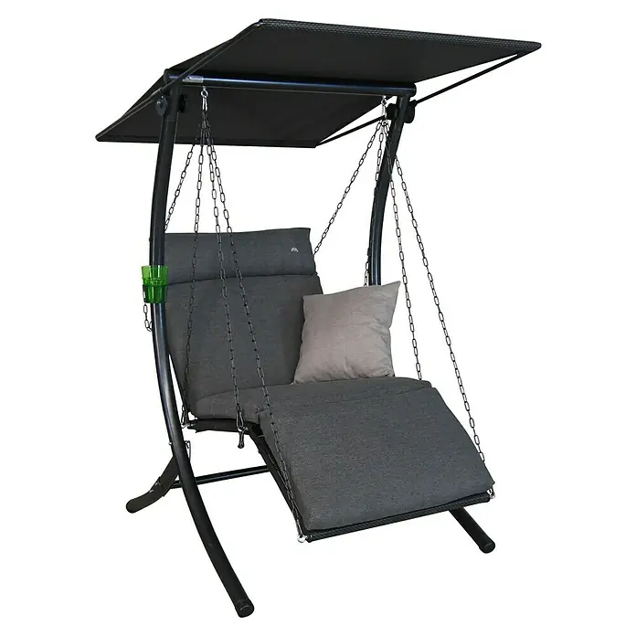 Hollywoodschaukel Swing Smart - B x T x H: 100 x 145 x 160 cm, Stone, Liegefunktion - Gartenhängeliege mit grauem Kissen und Sonnendach. Sie bietet Komfort und Schutz vor der Sonne im Freien.