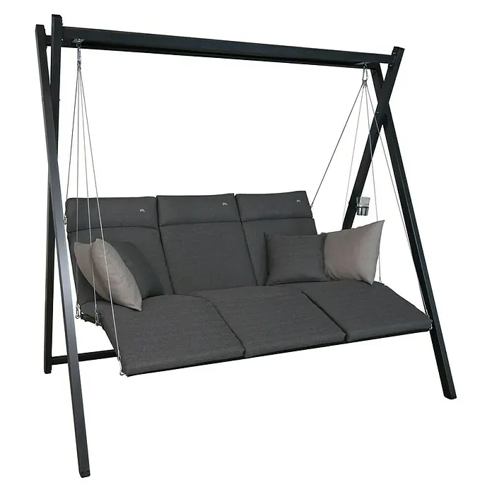 Hollywoodschaukel Relax Smart - B x T x H: 220 x 150 x 210 cm, Stone, Liegefunktion - Elegante Gartenschaukel mit grauem Polster und Kissen. Die Schaukel lädt zum Entspannen im Freien ein.