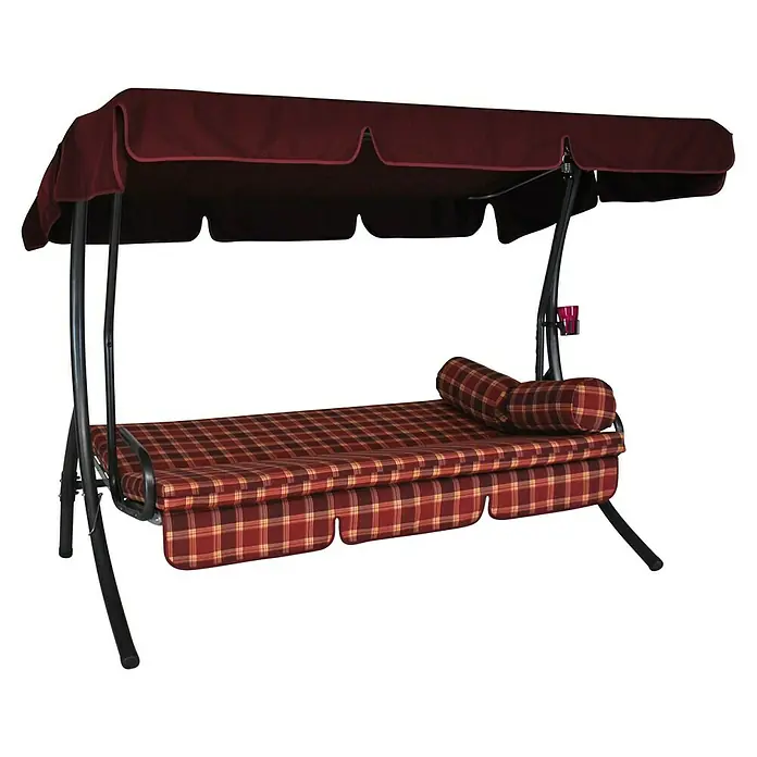 Hollywoodschaukel Trend - B x T x H: 210 x 145 x 160 cm, Rio bordeaux, Liegefunktion - Gepolsterte Gartenschaukel mit rot-kariertem Muster, bietet Komfort und Entspannung im Freien. Das Sonnendach schützt vor direkter Sonneneinstrahlung.
