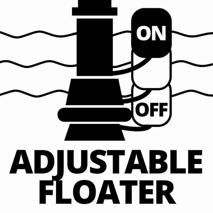 Einhell Classic Schmutzwasserpumpe GC-DP 5010 G - 500 W, Max. Fördermenge: 12.000 l/h, Eintauchtiefe: 5 m - Symbol für einen einstellbaren Schwimmer mit 'ON'- und 'OFF'-Schaltern zur Steuerung des Flüssigkeitsstands.