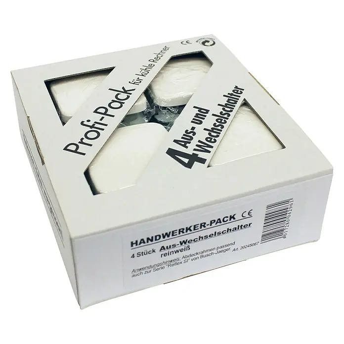 Wechselschalter Profi Pack K990617 - Reinweiß, Unterputzmontage, 10 A - Abdeckung für Wechselschalter in Weiß, 4er-Packung für Heimwerker. Ideal für die Elektroinstallation, passend für Busch-Jaeger Serie.