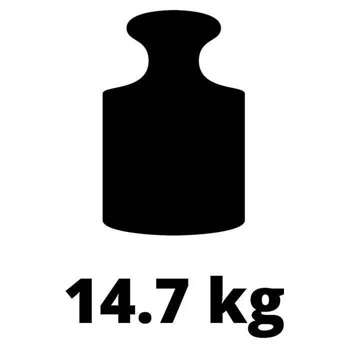 Einhell Martillo demoledor TC-DH 43 - 1.600 W, 43 J, Alojamiento SDS-Hex - Icono de peso negro que muestra un peso de 14,7 kg.