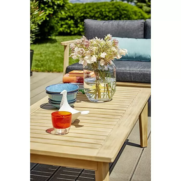 Sunfun Kathrin Garten-Couchtisch - L x B x H: 125 x 60 x 40 cm, Hellbraun - Stimmungsaufnahme