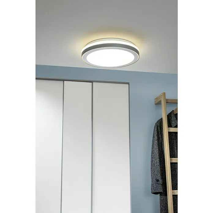 Tween Light LED-Deckenleuchte rund Rimini - 24 W, Ø x H: 40 x 8 cm, Weiß/Grau, Warmweiß - Ein modernes rundes Deckenlicht mit einem weißen Diffusor und grauen Akzenten sorgt für elegante Beleuchtung in jedem Raum.
