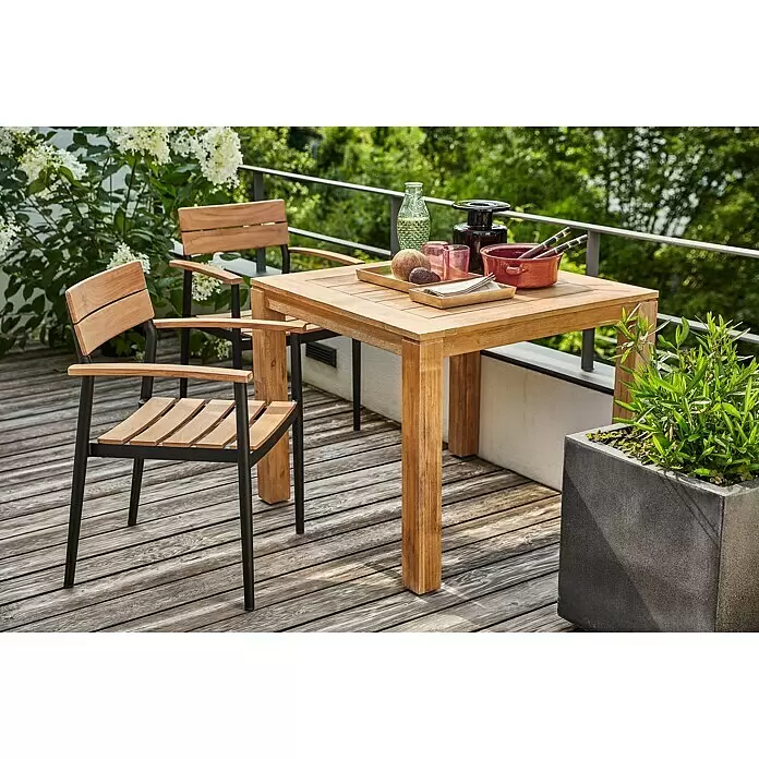 Sunfun Laura Gartentisch - L x B x H: 90 x 90 x 76 cm, Akazie, Quadratisch, Braun - Stimmungsaufnahme