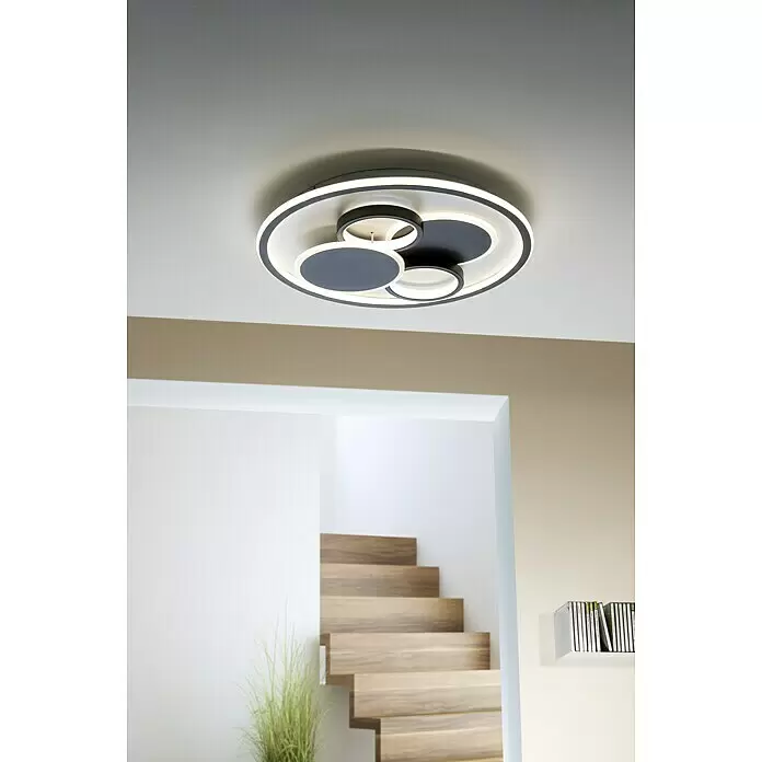 LED-Deckenleuchte Alvara - 43 W, Ø x H: 50 x 7 cm, Schwarz, Weiß, Warmweiß - Anwendungsbeispiel