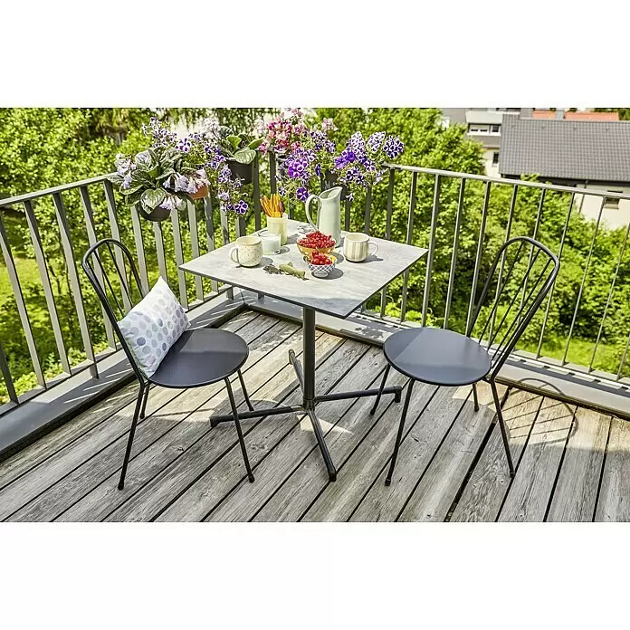 Sunfun Balkonmöbel-Set Melina - 3 -tlg., Stahl, Schwarz, Gartentisch klappbar - Stimmungsaufnahme