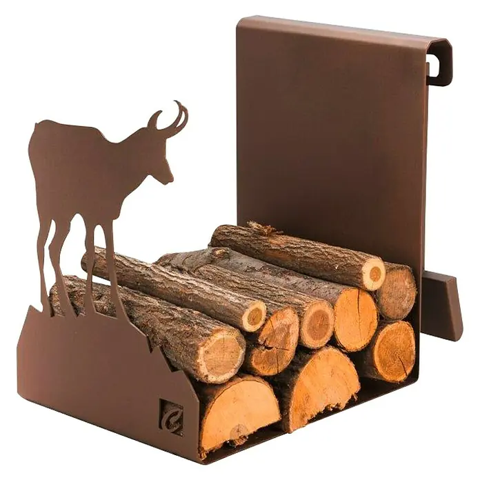 Holzregal Zernes - 47 x 38 x 50,5 cm, Stahl, Braun - Dieser Kaminholzhalter mit einem Elchdesign hält Holzscheite für Ihren Kamin bereit.