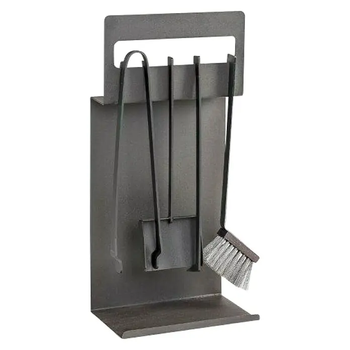 Kaminbesteck - 4 -tlg., Schwarz, Höhe: 60 cm - Kamingarnitur mit Schaufel, Besen und Zange auf einem Metallständer, ideal für die Pflege Ihres Kamins und zur Aufbewahrung des Werkzeugs.