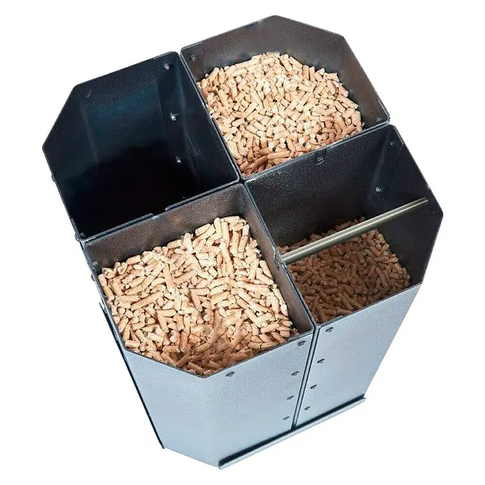 Pellet- & Kohlekorb Paul - L x B x H: 31 x 31 x 45,5 cm, Stahl, Schwarz - Vierfach-Pelletbehälter aus Metall mit verschiedenen Holzpelletsorten, ideal für Pelletgrills oder -öfen. Praktische Sortierlösung.