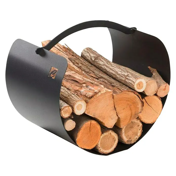 Holzkorb Luna - L x B x H: 40,5 x 29,5 x 38 cm, Stahl, Schwarz - Ein schwarzer Holzkorb, gefüllt mit Brennholz, ideal für den Kamin oder Ofen. Praktisch und stilvoll zur Aufbewahrung von Holzscheiten.