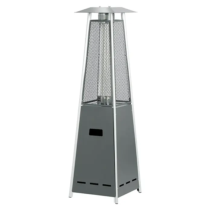 Terrassenstrahler Kairo - 10 kW, Höhe: 182 cm - Graue Pyramiden-Terrassenheizung aus Metall mit Gitterkäfig. Sorgt für Wärme im Freien.