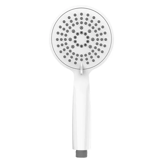 Wenko Teleducha - Número de funciones: 5 ud., Blanco - Primer plano de un cabezal de ducha de mano blanco con múltiples chorros de agua, perfecto para un baño moderno.