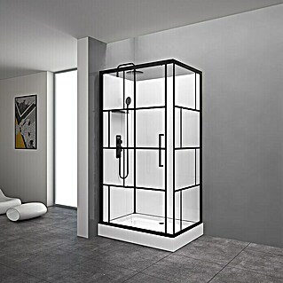 Cabina de ducha completa Graphic (80 x 110 x 230 cm, Blanco/Negro)