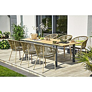 Sunfun Gartenmöbel-Set Carina/Lisa (7 -tlg., Akazie/Stahl/Polyrattan/Aluminium, Teakbraun/Braun/Anthrazit, Tischplatte ausziehbar)
