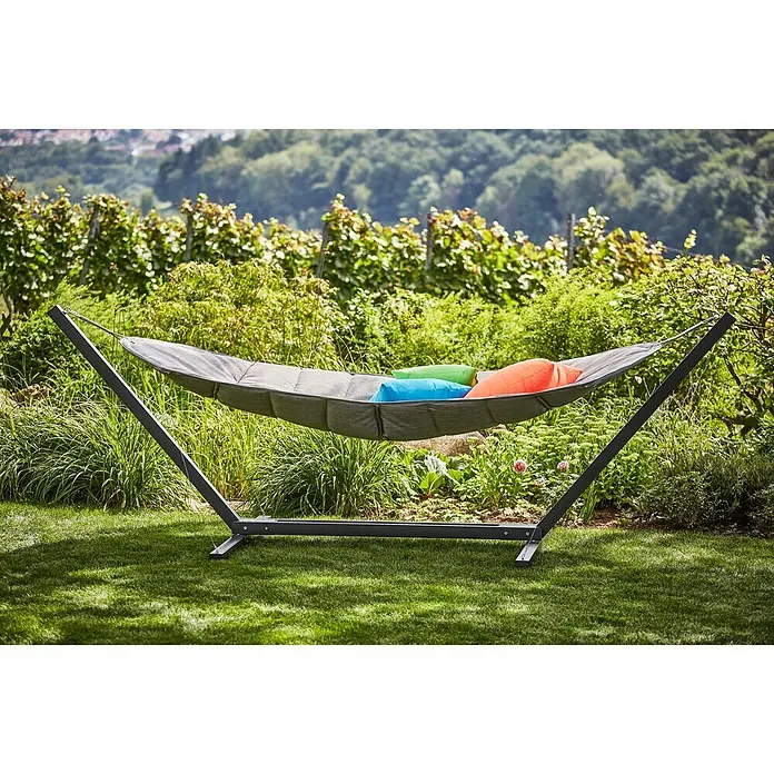Outfit Hängematten-Set - L x B x H: 320 x 141 x 116 cm, Grau/Schwarz - Eine bequeme Hängematte mit Kissen im Garten, ideal zum Entspannen und Genießen der Natur. Die Hängematte ist ein echter Hingucker.