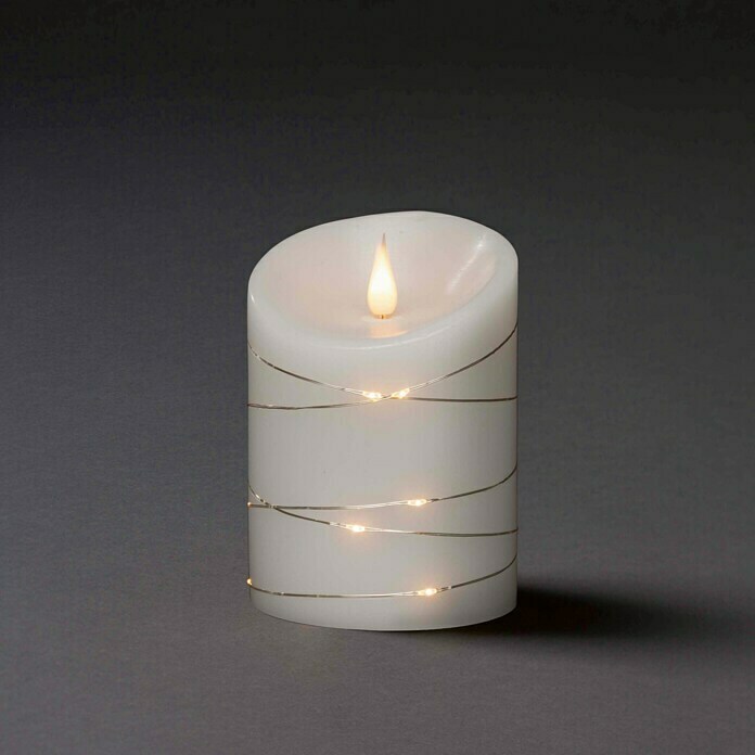 Konstsmide LED-Kerze mit Tropfen (Weiß, Ø x H: 10 x 14 cm, Wachs, Warmweiß)