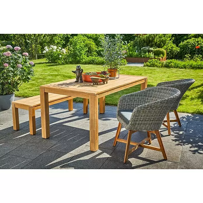 Sunfun Gartenmöbel-Set Laura/Pauline - 4 -tlg., Akazie/Aluminium/Polyrattan, Naturbraun/Bambus Grey - Stimmungsaufnahme