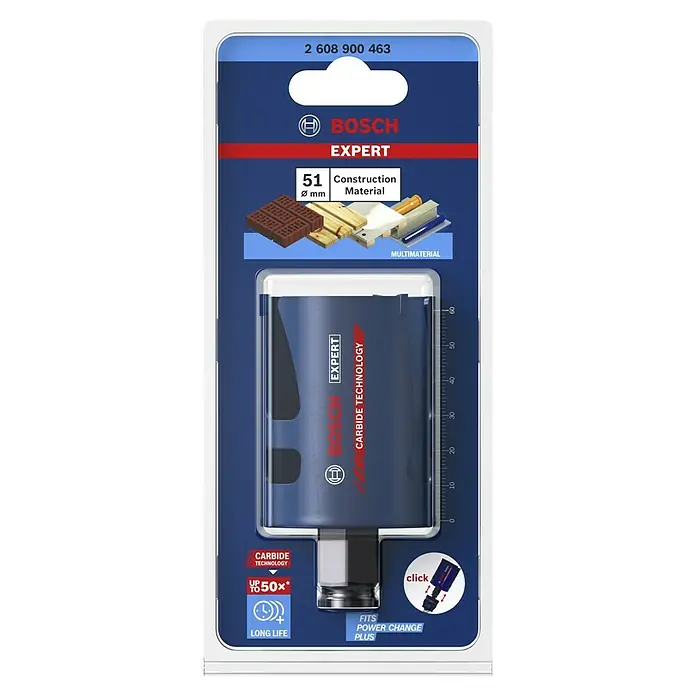 Bosch Professional Expert Sierra de corona Construction Material - Diámetro: 51 mm, Otros - Sierra de corona Bosch Expert para materiales versátiles, 51 mm de diámetro, con tecnología de carburo para una vida útil hasta 50 veces mayor.